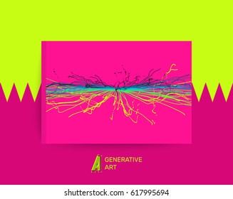 Ponto Explode. Matriz com Partículas Emitidas Dinâmicas. Livro-texto, livreto ou maquete de notebook. Brochura de negócios. Modelo de design de capa. Arte gerativa. Ilustração vetorial. 