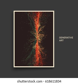 Point Explode. Array with Dynamic Emitted Particles. Textbook, booklet or notebook mockup. Business brochure. Cover design template. Generative art. Vector Illustration. 