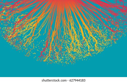 Point Explode. Array with Dynamic Emitted Particles. 3D Technology Style. Abstract Background. Vector Illustration.