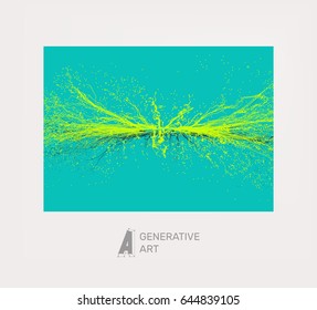Point Explode. Array with Dynamic Emitted Particles. Textbook, booklet or notebook mockup. Business brochure. Cover design template. Generative art. Vector Illustration.