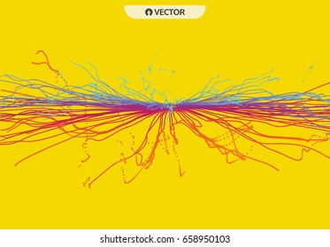 Point Explode. Array with Dynamic Emitted Particles. 3D Technology Style. Abstract Background. Vector Illustration. 