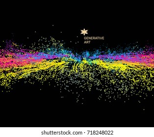 Explosão de ponto. Matriz com partículas emitidas dinâmicas. estilo de tecnologia 3d. Resumo. Ilustração vetorial.  