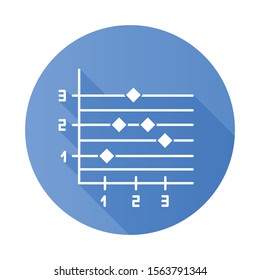 Point and figure chart blue flat design long shadow glyph icon. Scatter chart. Economical graph on prices. Trading and sales report. Marketing presentation. Vector silhouette illustration