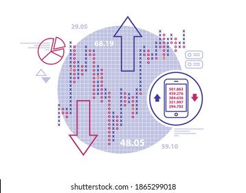 Point-and-Figurendiagramm auf digitalem Bildschirm. Geschäfts- und Handelskonzept. Vektorgrafik im Flachstil.