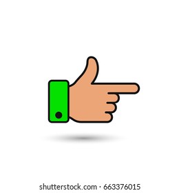 Point finger, forefinger direction color icon. Man hand gesture pictogram. Vector illustration in flat style.