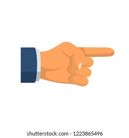 Point with finger. Hand gesture man. Vector illustration flat style design. Isolated on white background. Forefinger.
