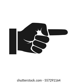 Point finger silhouette. Direction black icon. Man hand gesture pictogram. Vector illustration flat style design. Isolated on background. Push sign. Pointer direction forefinger.