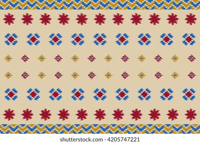 With point four elements, weft ikat feathered edges, made for wallpaper and branding projects, Flores Lombok inspired, Ethnic vector ikat textile pattern.