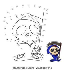 Point to point game. Draw a line. Grim Reaper. For children. worksheet. Coloring book. cartoon characters.