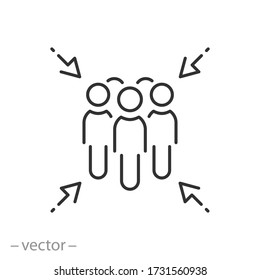 point gather people icon vector, sign place evacuation, thin line symbol on white background