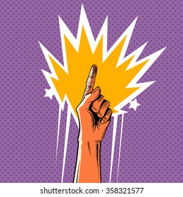 Point gesture comic book. Hand drawn forefinger, vector illustration