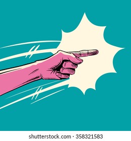 Point gesture comic book. Hand drawn forefinger, vector illustration