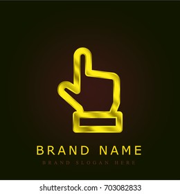 Point at golden metallic logo