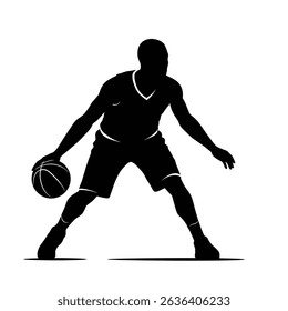 Point Guard Dribbling Low Black Silhouette Icon Quick Steps Ball Handling Basketball Art