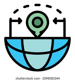 Point and half globe icon. Outline point and half globe vector icon color flat isolated