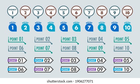 Point Heading Icon Set. Colorful