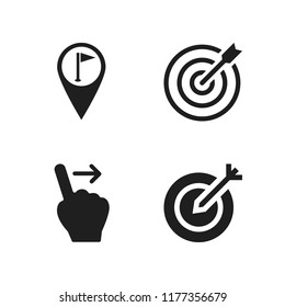 point icon. 4 point vector icons set. dart arrow in the middle of circular board, swipe to right and marker flags icons for web and design about point theme