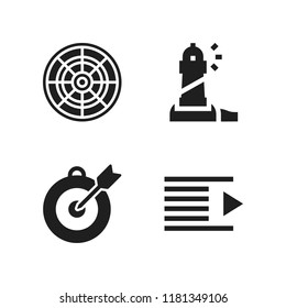 point icon. 4 point vector icons set. right indent, dartboard and lighthouse icons for web and design about point theme