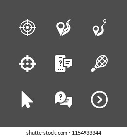 point icon. 9 point set with target, cursor, location on road and tennis vector icons for web and mobile app