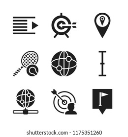 point icon. 9 point vector icons set. flag location, right indent and target icons for web and design about point theme