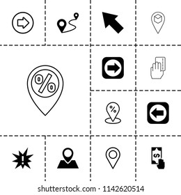 Point icon. collection of 13 point filled and outline icons such as distance, arrow right, location, sale location, exclamation. editable point icons for web and mobile.
