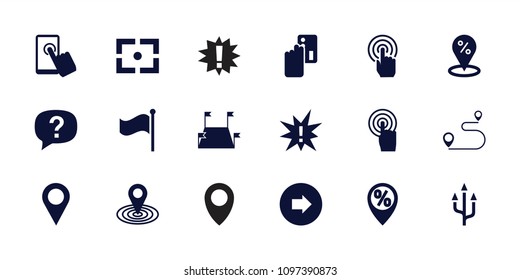 Point icon. collection of 18 point filled icons such as arrow right, map location, credit card payment, sale location, touchscreen. editable point icons for web and mobile.