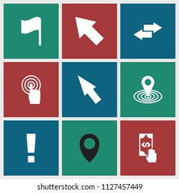 Point icon. collection of 9 point filled icons such as map location, touchscreen, arrow, cash payment, location. editable point icons for web and mobile.