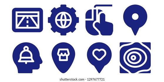  point icon set. 8 filled point icons. Simple modern icons about  - Alert, Gps, Location, Options, Clicking, Maps