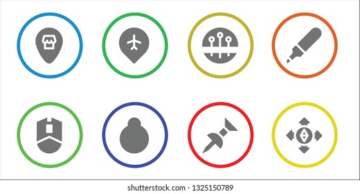 point icon set. 8 filled point icons.  Collection Of - Location, Mouse, Pin, Pins, Marker, Destination