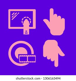point icon set with tablet and finger, pointing up and pointing down vector illustration