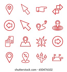 Point icons set. set of 16 point outline icons such as arrow left, arrow right, pointing, map location, location pin, distance, location, pointer, creadit card payment