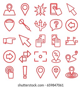 Point icons set. set of 25 point outline icons such as arrow left, arrow right, pointing, map location, location pin, distance, location, touchscreen, center focus, pointer