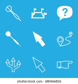 Point icons set. set of 9 point filled and outline icons such as dart, pointer, locations, exclamation, pointing, distance