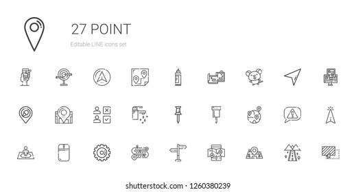 point icons set. Collection of point with maps, mobile map, directions, road, options, mouse, position, geolocalization, pin, tap, choice, location. Editable and scalable point icons.