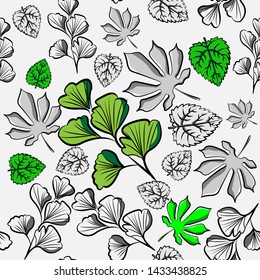 point of interest Seamless pattern leaf nature  for fabric print with white background