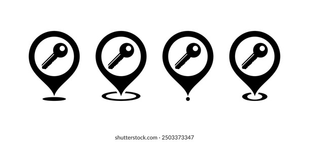 Point of interest set icons. Key icons. Silhouette style. Vector icons.