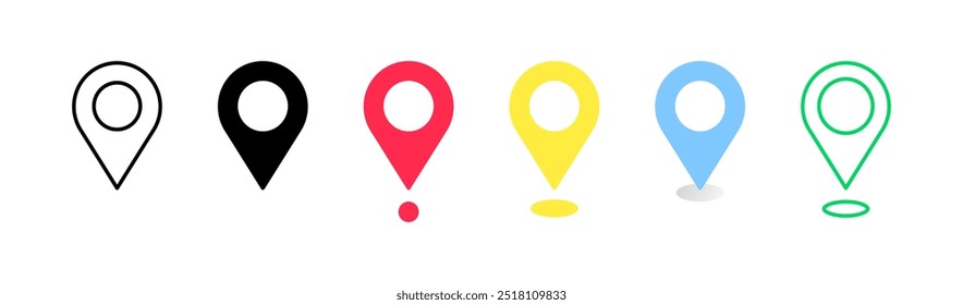 Point of interest set icons. Linear, silhouette and flat style. Vector icons.