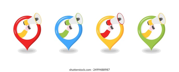 Point of interest set icons. Megaphone icons. Flat and silhouette style. Vector icons.