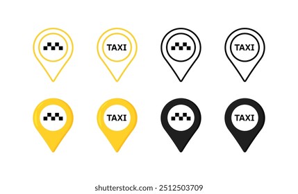 Point of interest set icons. Taxi icons. Linear, silhouette and flat style. Vector icons.