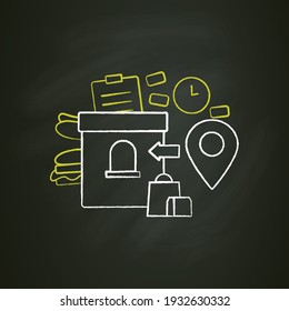 Point of issue chalk icon. Product delivery points. Online shopping concept. Sale location. Isolated vector illustration on chalkboard