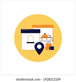 Icono plano del punto de emisión. Puntos de entrega del producto. Concepto de compras en línea. Ubicación de venta. 3.ª ilustración vectorial