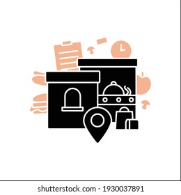 Point of issue glyph icon. Product delivery points. Online shopping concept. Sale location. Filled flat sign. Isolated silhouette vector illustration