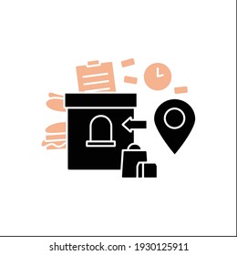 Point of issue glyph icon. Product delivery points. Online shopping concept. Sale location. Filled flat sign. Isolated silhouette vector illustration