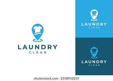 Point laundry logo design template, pin map and shirt concept