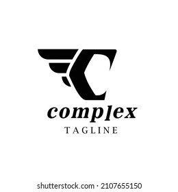 Point Letter C Logo. Complex Letter Design Vector with wings