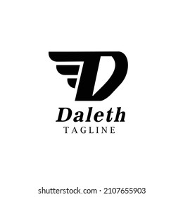 Point Letter D Logo. Daleth Lettering Design Vector with wings