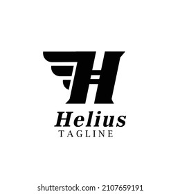 Point Letter H Logo. Helius Lettering Design Vector with wings