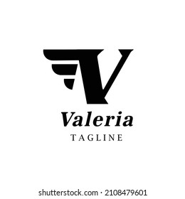 Point Letter V Logo. V Lettering Design Vector with wings