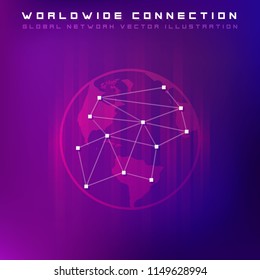 Point and line composed world map representing the global network connection. Concept of global business vector concept. Dark version