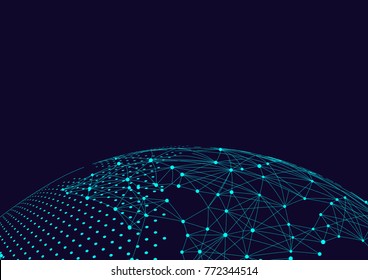 	
mapa mundial compuesto por puntos y líneas, que representa la conexión de red global
